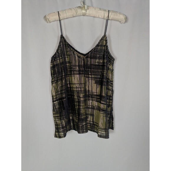 Topshop Tank 4 Women's Black Gold Velvet Trim Spaghetti Straps Vneck Going Out - Picture 3 of 5